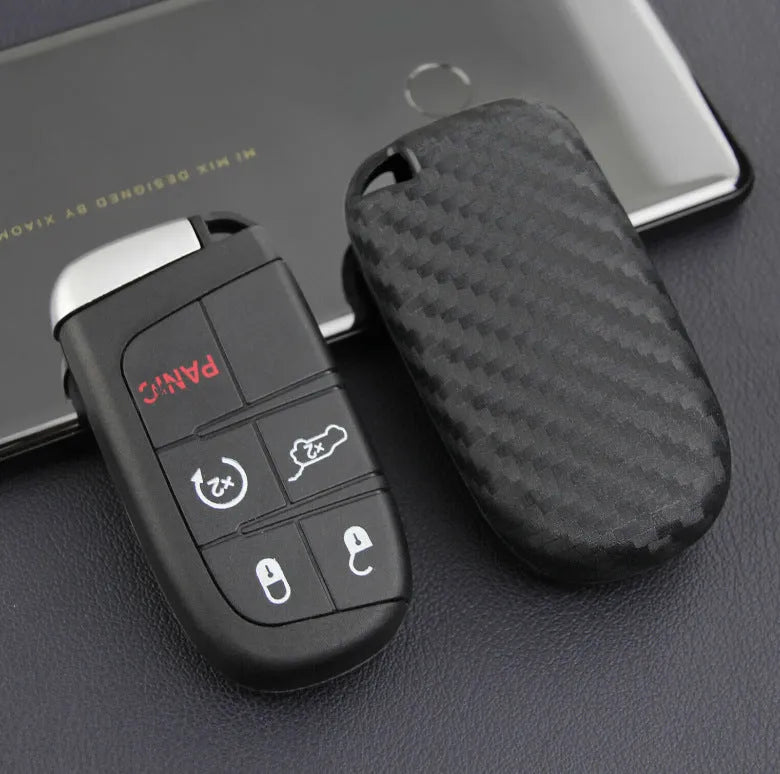 Carbon fibre pattern silicone key case for Dodge Chrysler Fiat remote key fob protection