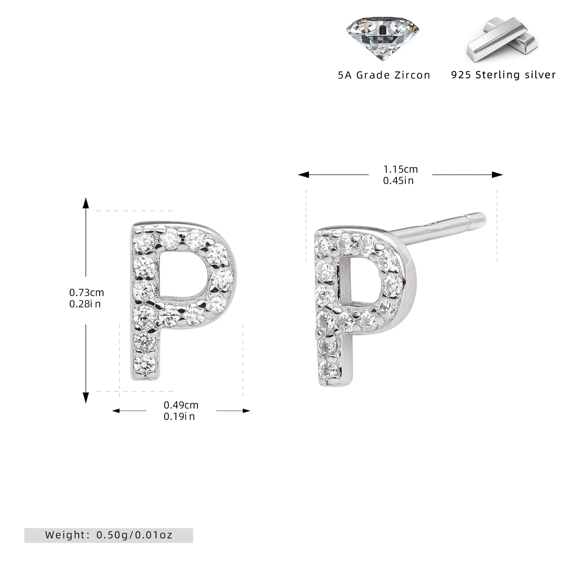 925 silver letter ear stud with electroplated gold finish, alphabet motif