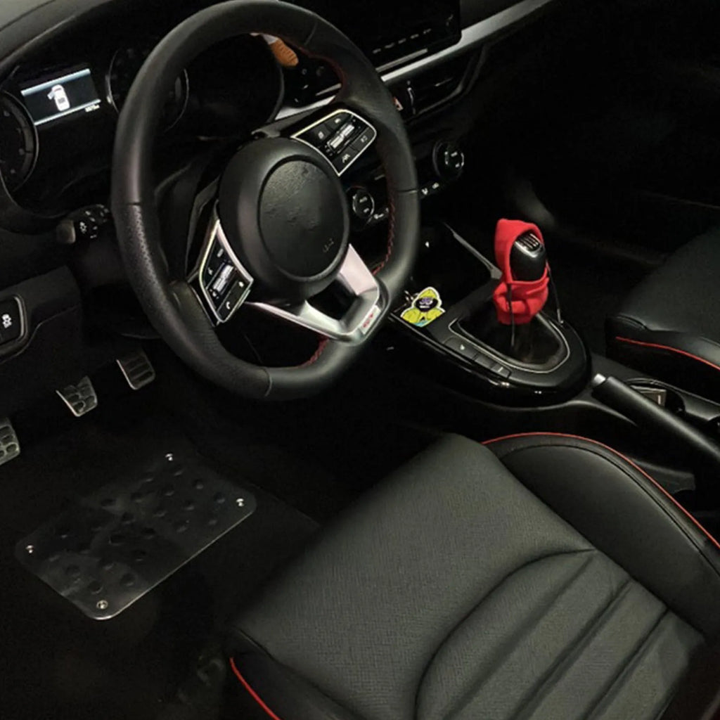 Universal pure cotton gear knob cover in hoodie style with adjustable cord in black colour