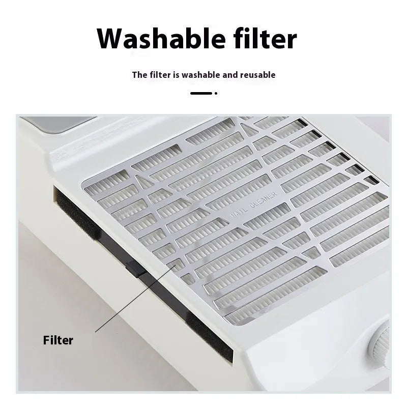White multifunctional nail polishing machine with vacuum cleaner and four grinding heads