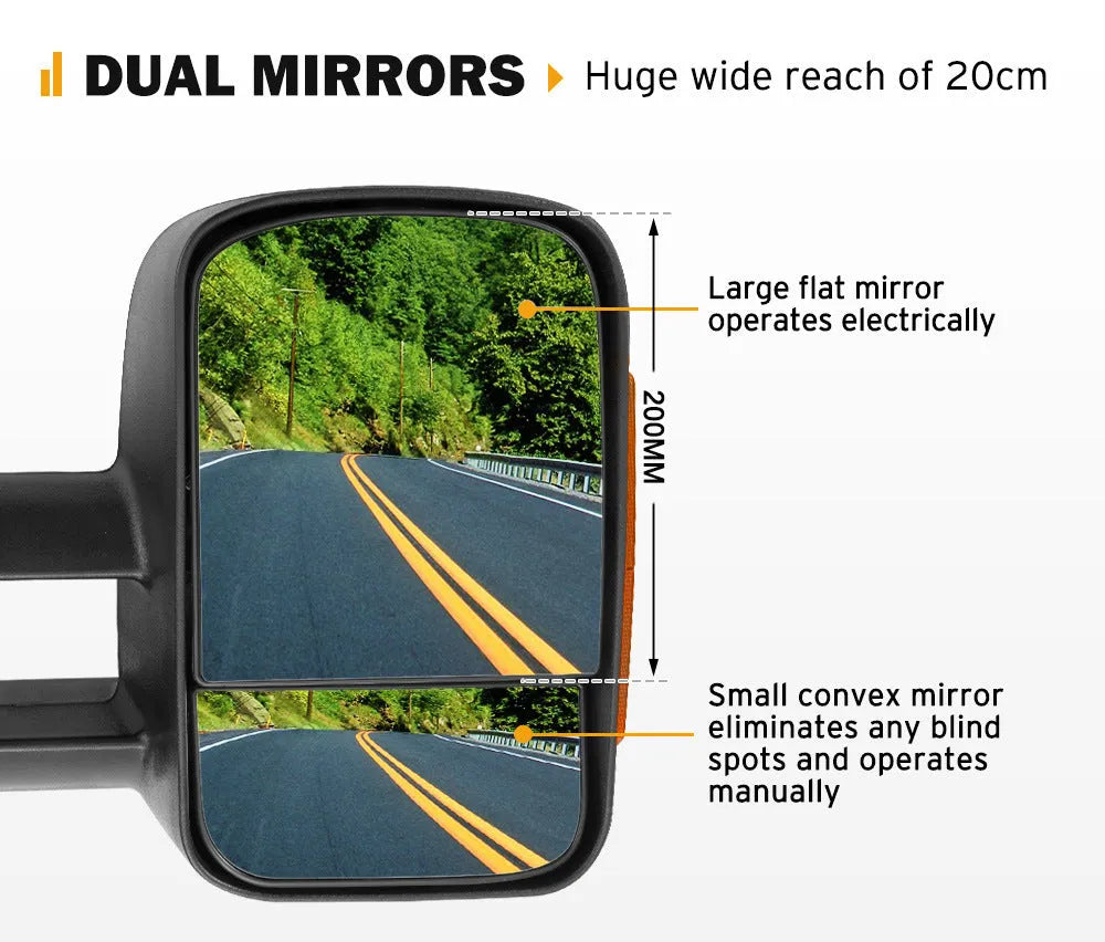 Black electric exterior rear vision mirror with indicator light for Nissan NP300 D23.