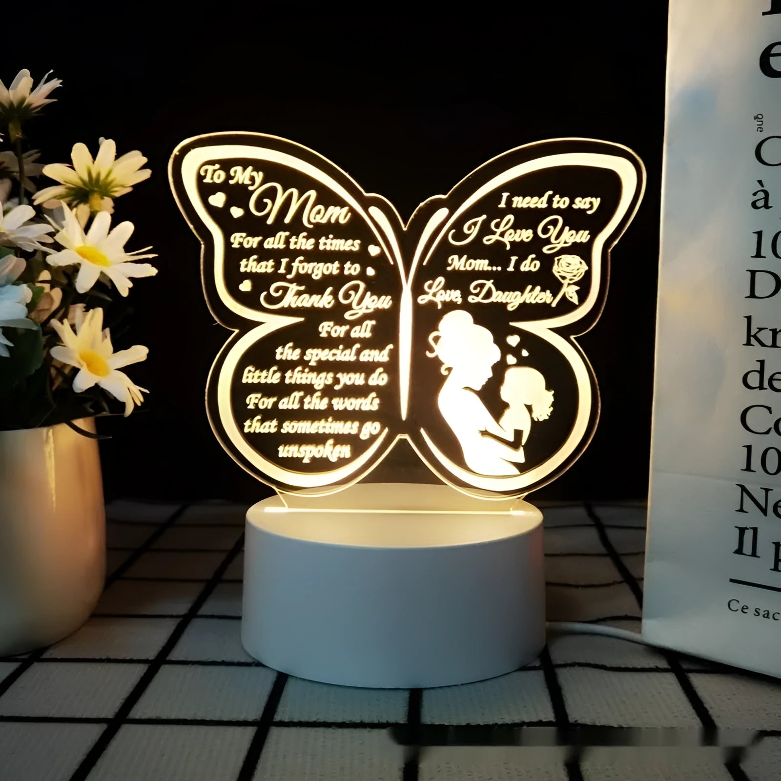 Heart-shaped white table lamp with acrylic shade and touch controls