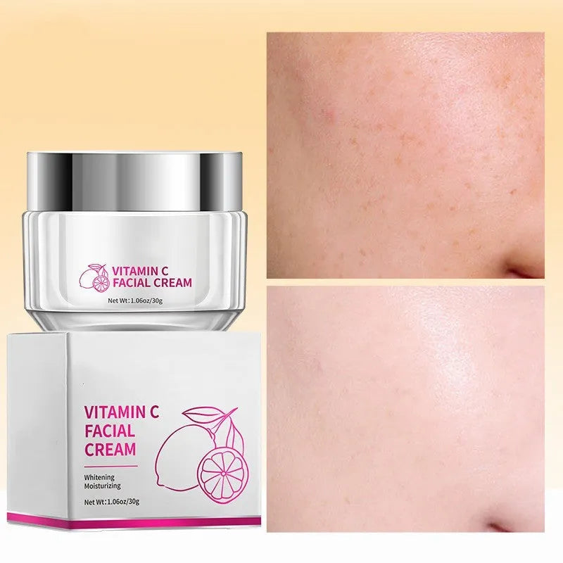 Vitamin C face cream in 6cm square jar with 30g content for facial skincare