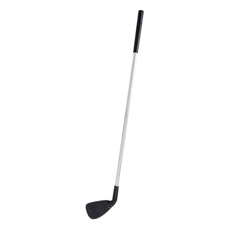 Metal golf club set showing adult and children's sized clubs for outdoor sports practice