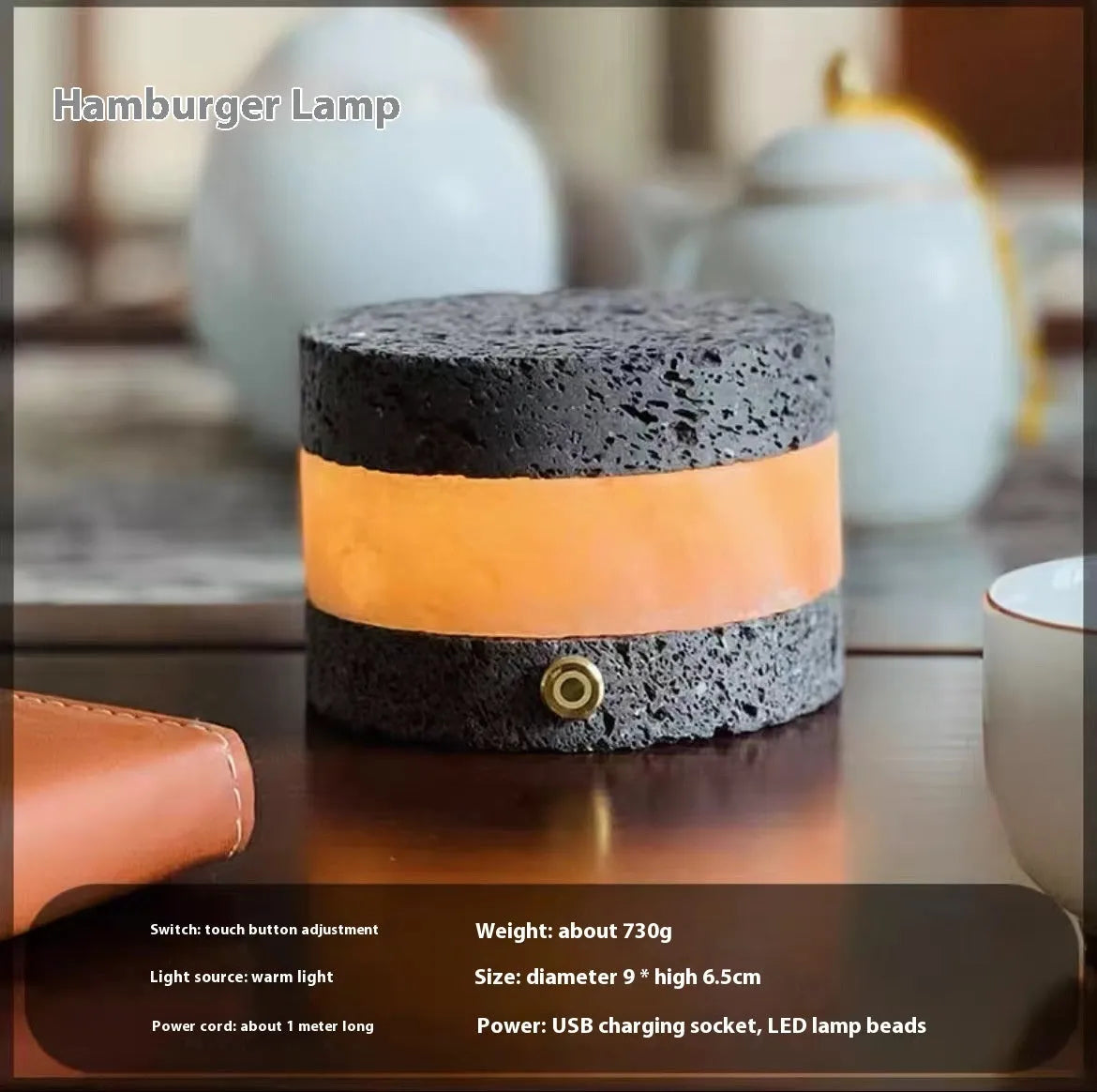 Orange volcanic rock USB touch night lamp with dimming control and essential oil diffuser