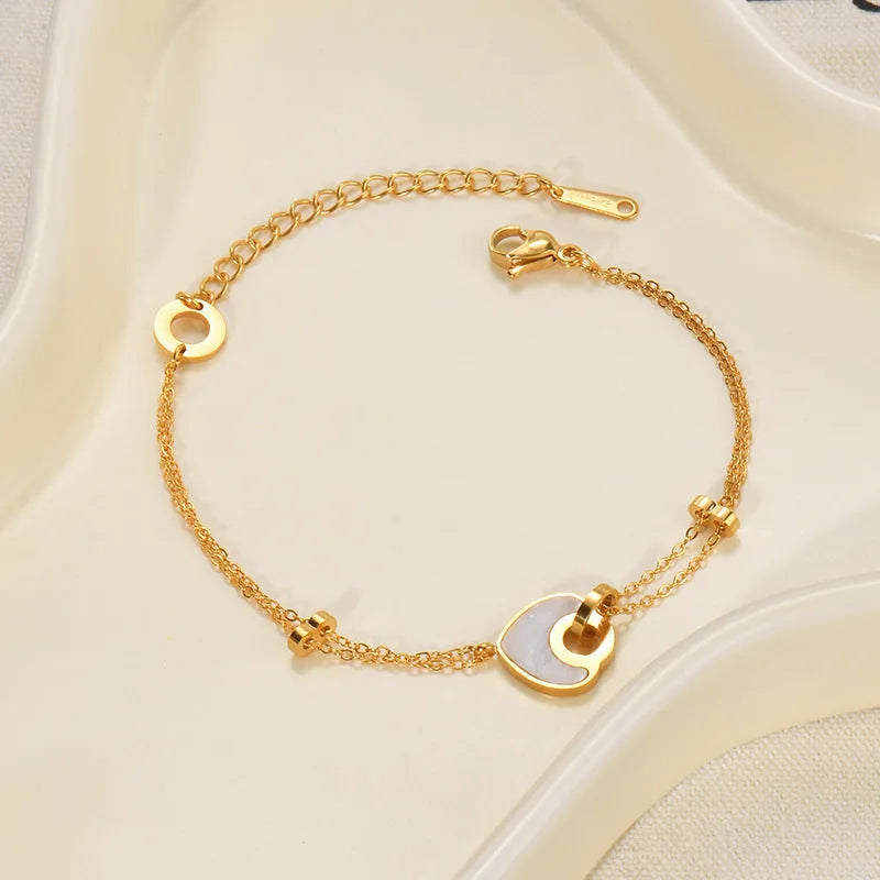 Women's stainless steel resin bracelet with double-layer loving heart design
