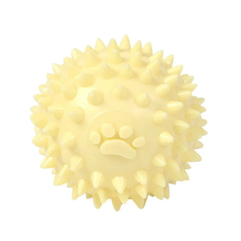Blue TPR rubber dog chew toy with footprint texture for tooth cleaning, 6cm diameter