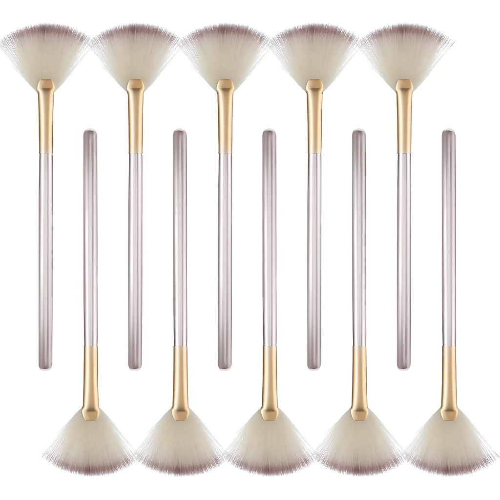 10 professional facial fan brushes with champagne finish and protective covers for mask and makeup application