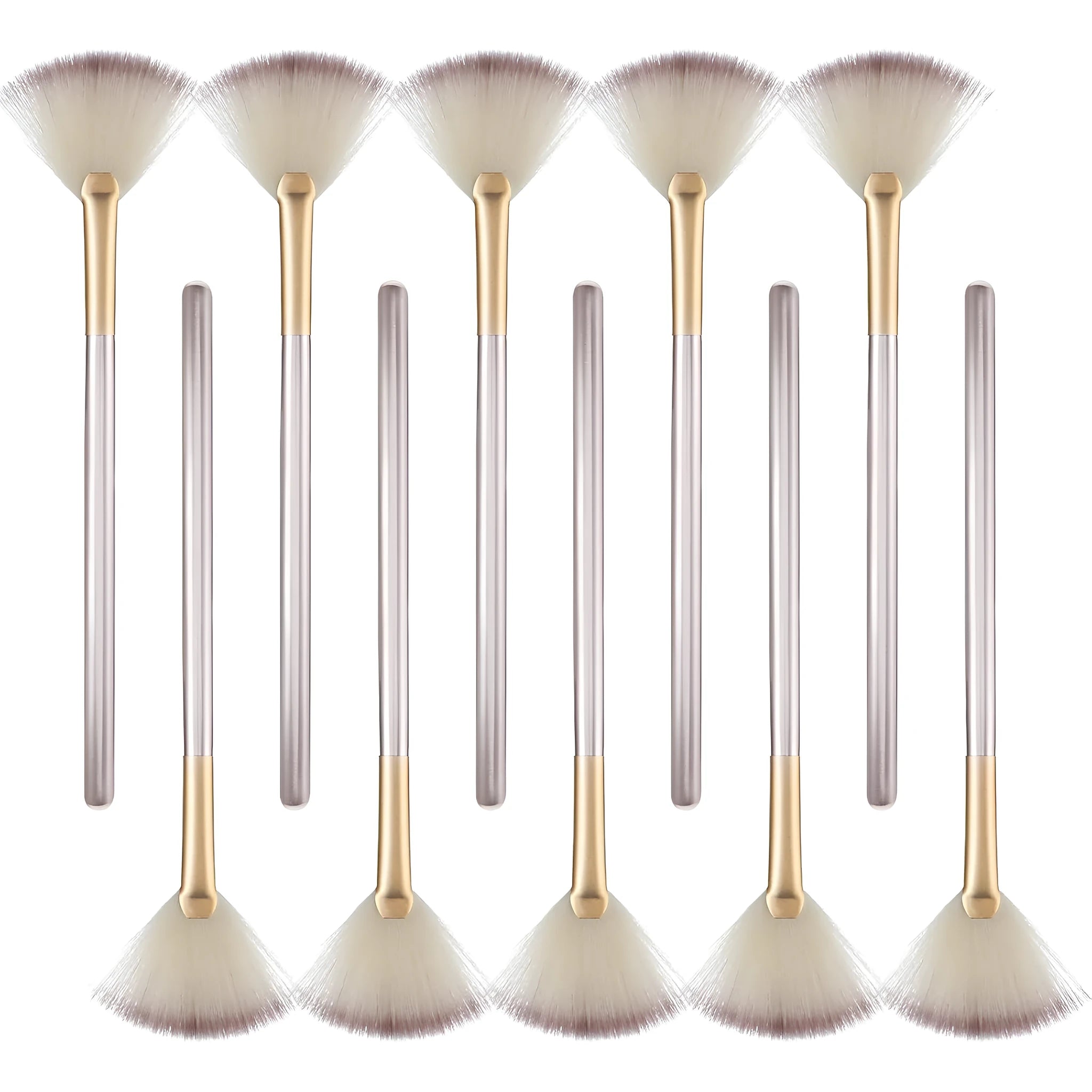 10 professional facial fan brushes with champagne finish and protective covers for mask and makeup application