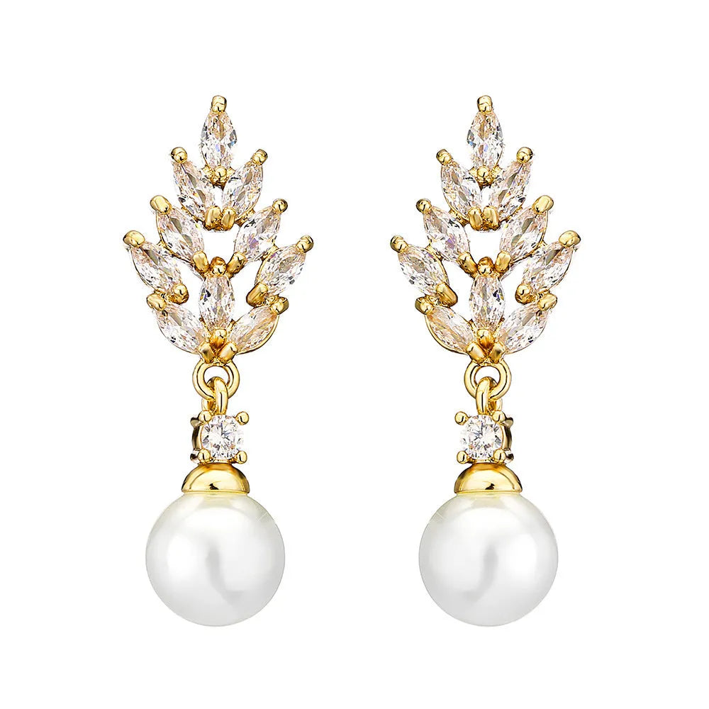 Geometric floral earrings with micro inlaid zircon stones in three plating colour options