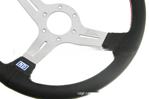 14-inch leather steering wheel with middle concave design showing black skeleton frame