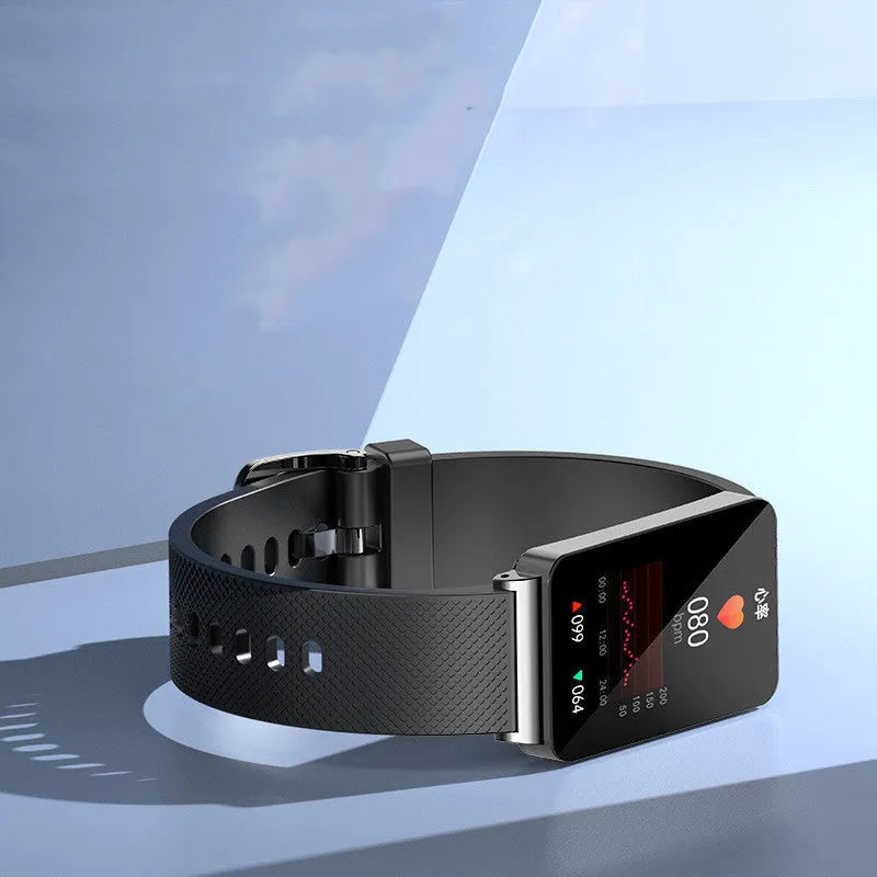 EP08 Smart Blood Glucose Monitoring Bracelet with touch screen and TPU strap in black, gold, or silver colours