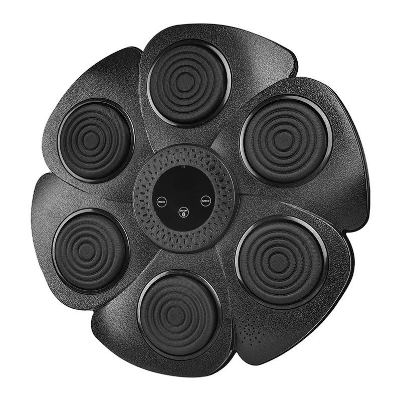 Smart music boxing machine with black plastic target, LED lights, and half-finger boxing gloves