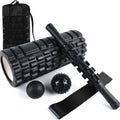 33cm black fitness foam roller massage stick with gear bar design on white background