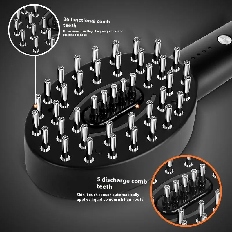 Black scalp medicine supplying device with vibration massage function on white background