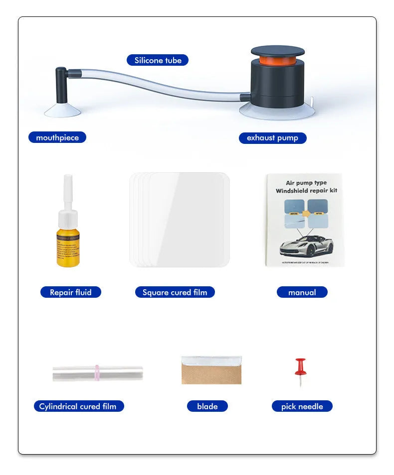 Plastic car windscreen crack repair kit with broken glass corrector for DIY chip repairs