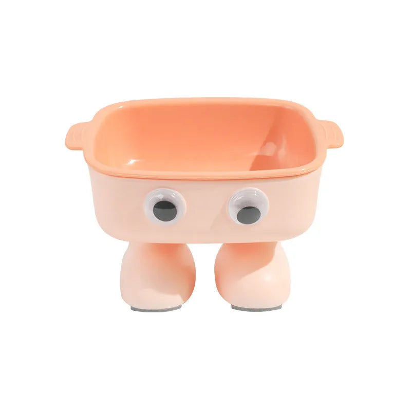 Green robot elevated cat bowl with tilted design and anti-slip base for pet feeding