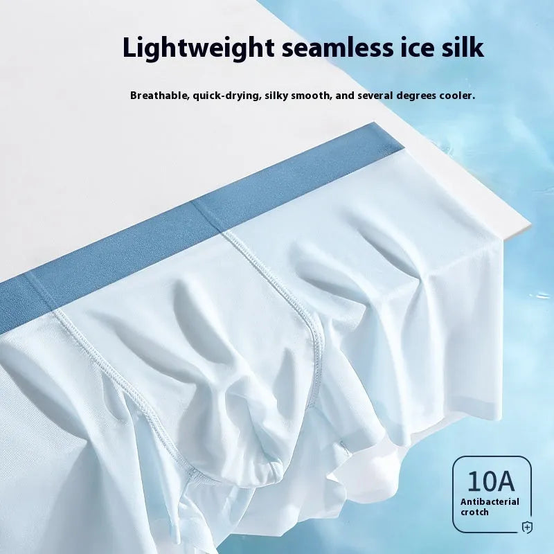 Men's ice silk graphene antibacterial shorts in bean green colour with seamless hip-lifting design