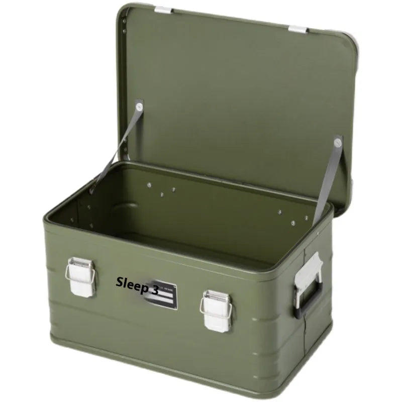 Field Green aluminium alloy outdoor storage box for camping and vehicle-mounted gear, size 58x38x28 cm