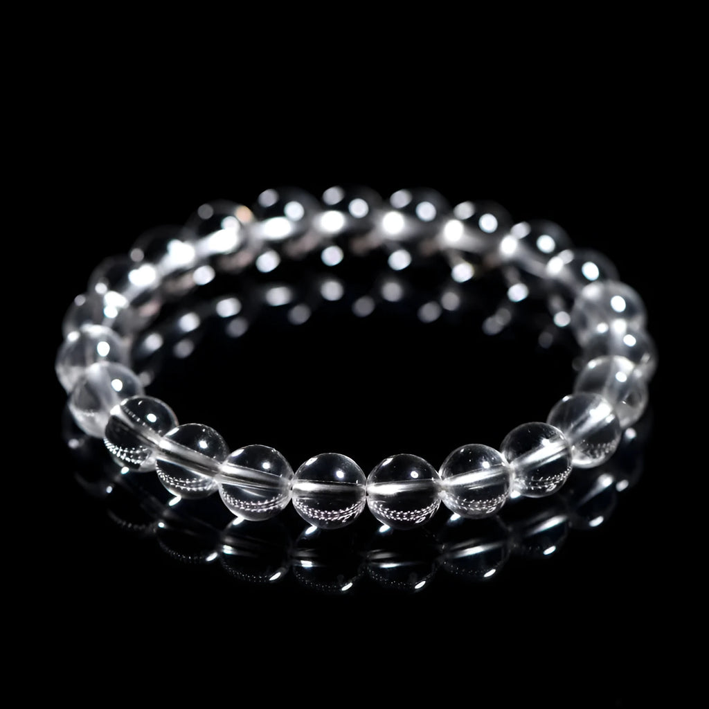 Natural Donghai white water crystal round bead bracelet with geometric single circle design