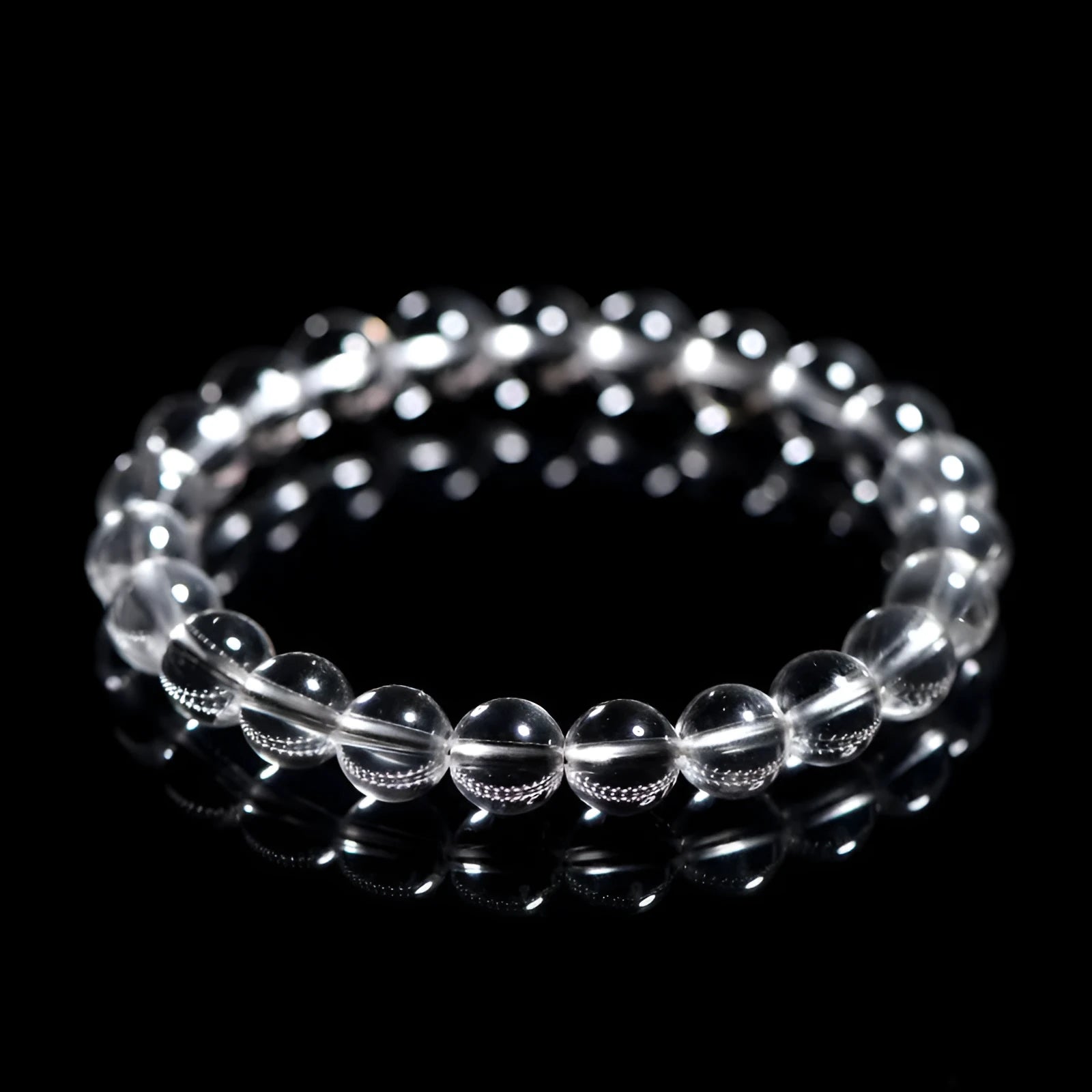 Natural Donghai white water crystal round bead bracelet with geometric single circle design