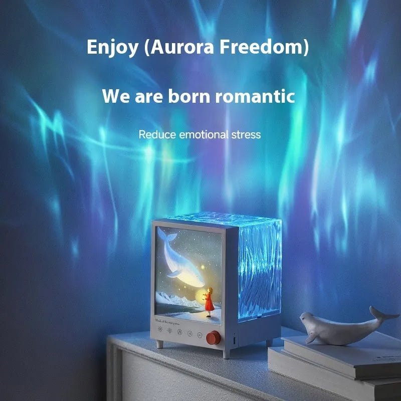 Aurora Treasure Box Atmosphere Projection Lamp showing Star Sea Whale light projection effect