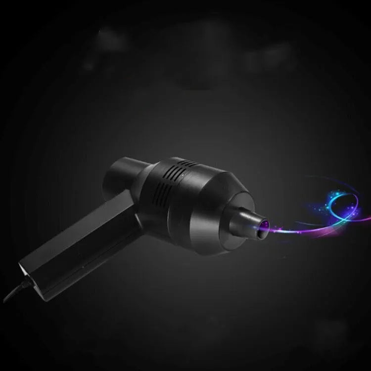 Black desktop mini vacuum cleaner with 4W power rating on a desk surface