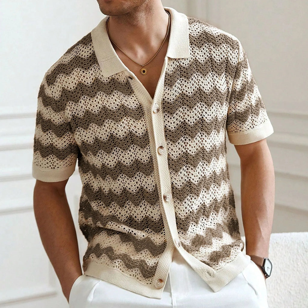American-style hollow jacquard corrugated short-sleeve summer sweater in viscose Tencel