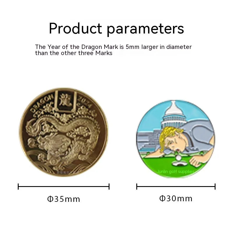 Zinc alloy golf hat clip with detailed Dragon Year metal craft pattern design