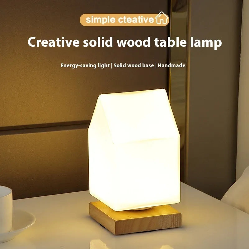 Nordic solid wood USB table lamp in white with decorative flower shape and touch dimming