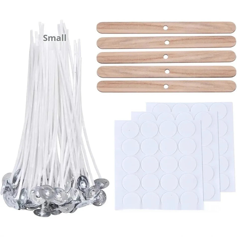 White cotton candle wicks showing tightly woven construction in three different lengths