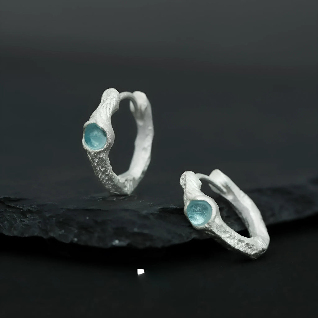 925 sterling silver geometric ear clips with burnt silver electroplated finish and round design elements