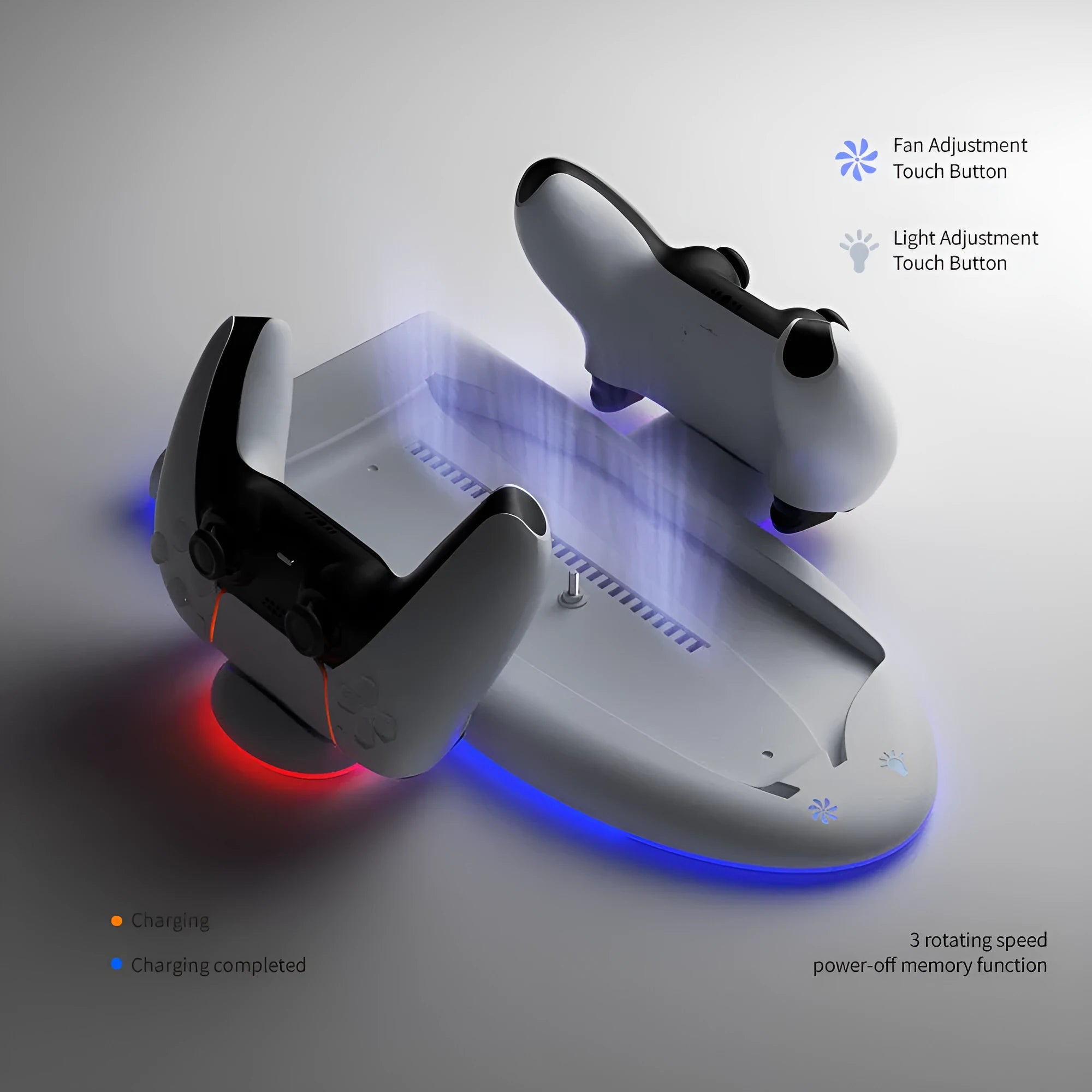 White PS5 Slim multifunctional cooler pad with charging dock and RGB lighting