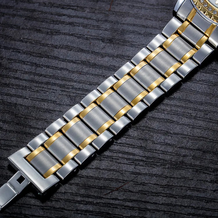 Men's automatic mechanical watch with luminous hands, waterproof construction, and gold case