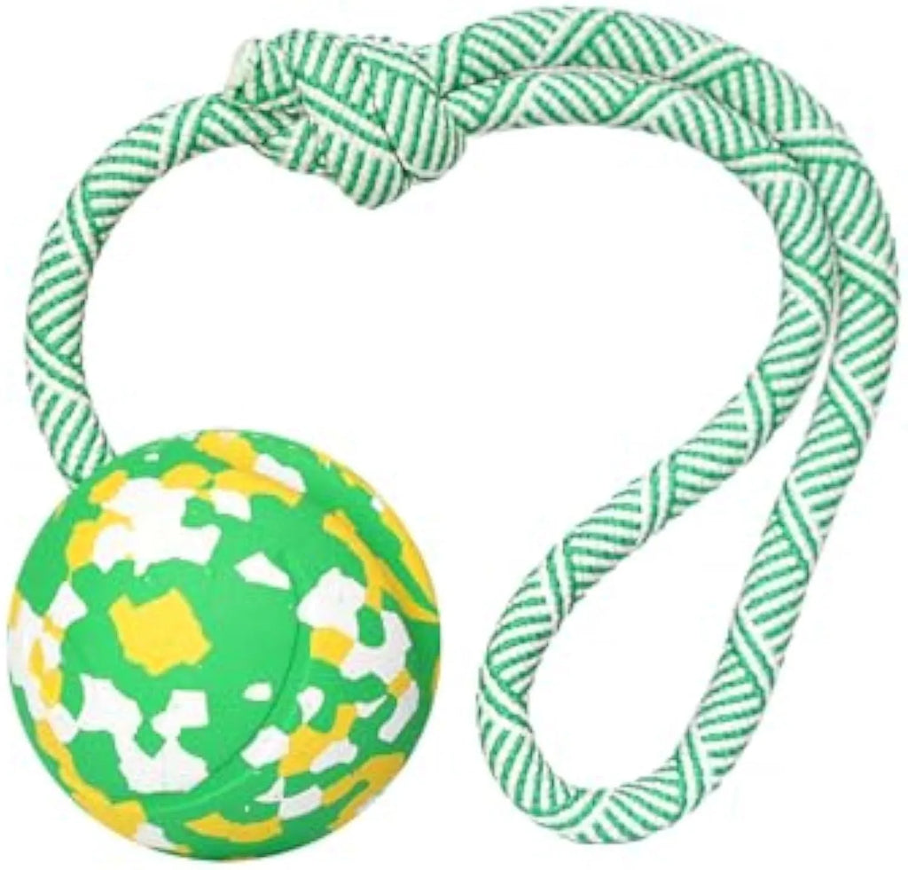 Natural rubber and bamboo fibre dog rope ball toy with nylon rope for medium and small dogs