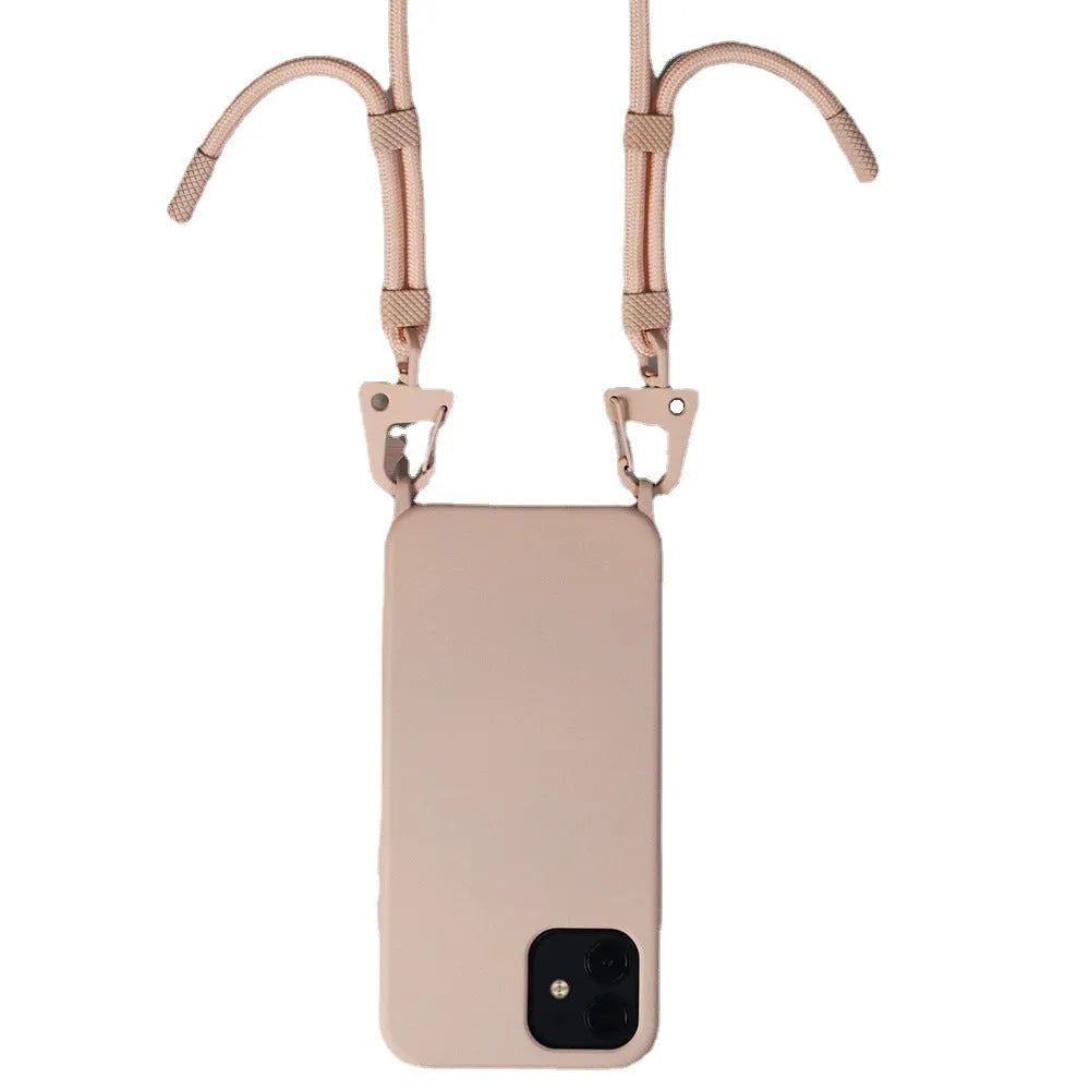 TPU cross-body lanyard phone case in black for iPhone with anti-fall protection