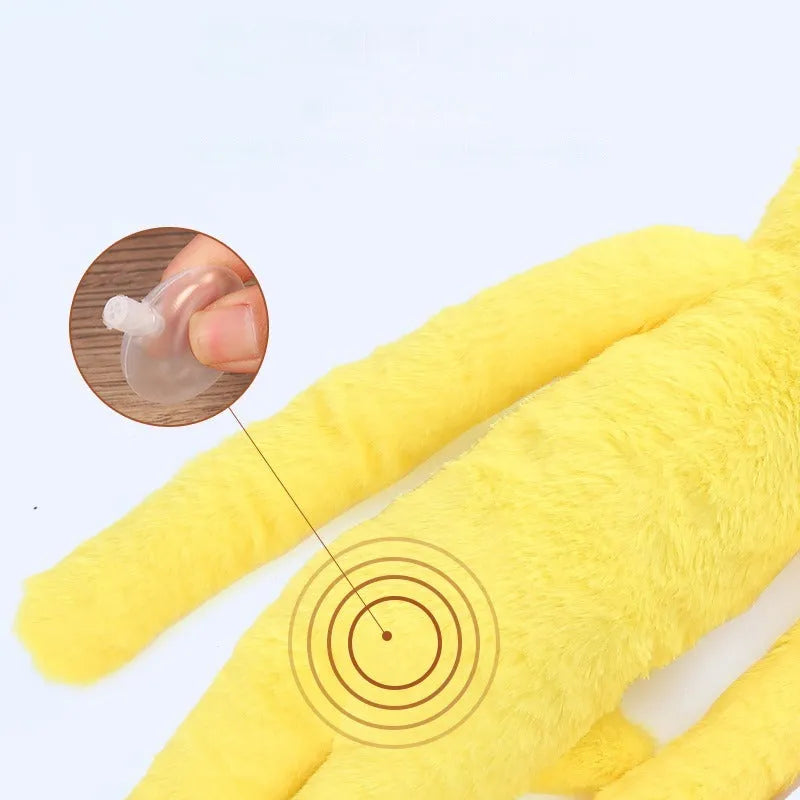 Pink and yellow plush dog toy with rattle sound and teeth cleaning design for large breeds