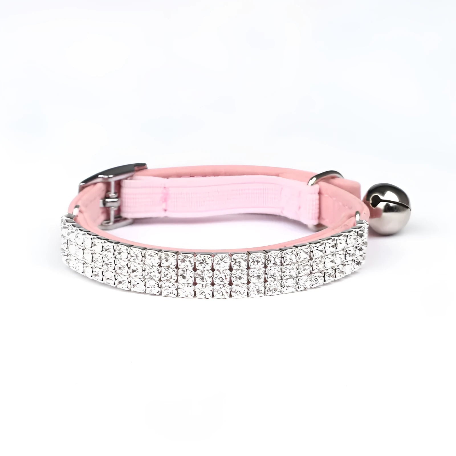 Suede velvet cat collar with rhinestone detailing showing adjustable 20-30 cm sizing