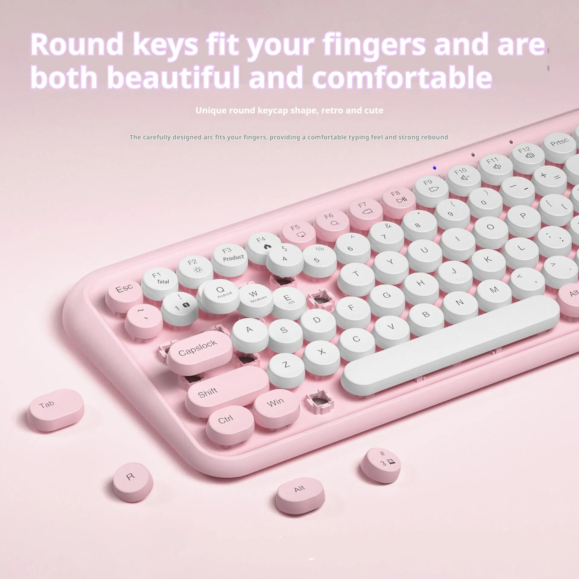 Pink wireless Bluetooth keyboard with 84 silent mechanical keys and compact design