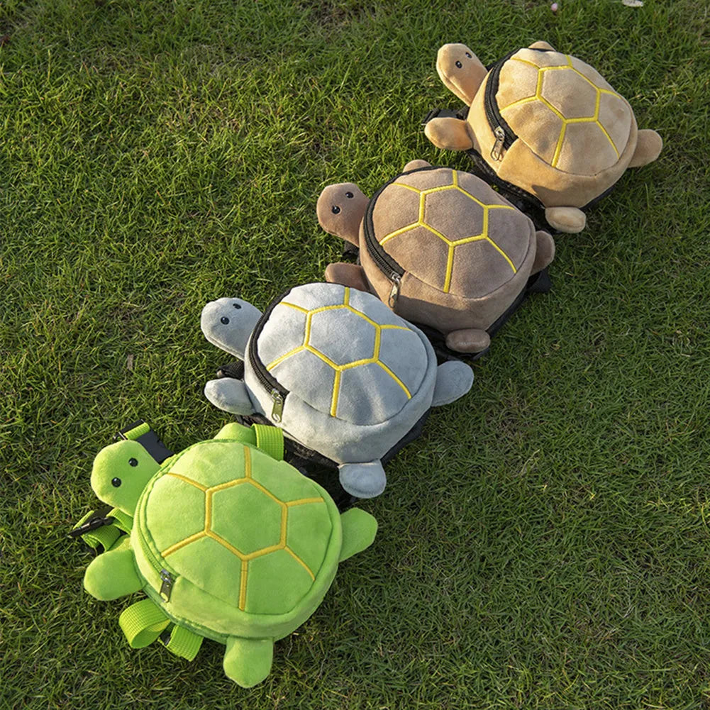 Cartoon turtle shape dog backpack harness in velvet fabric with metal zipper closure