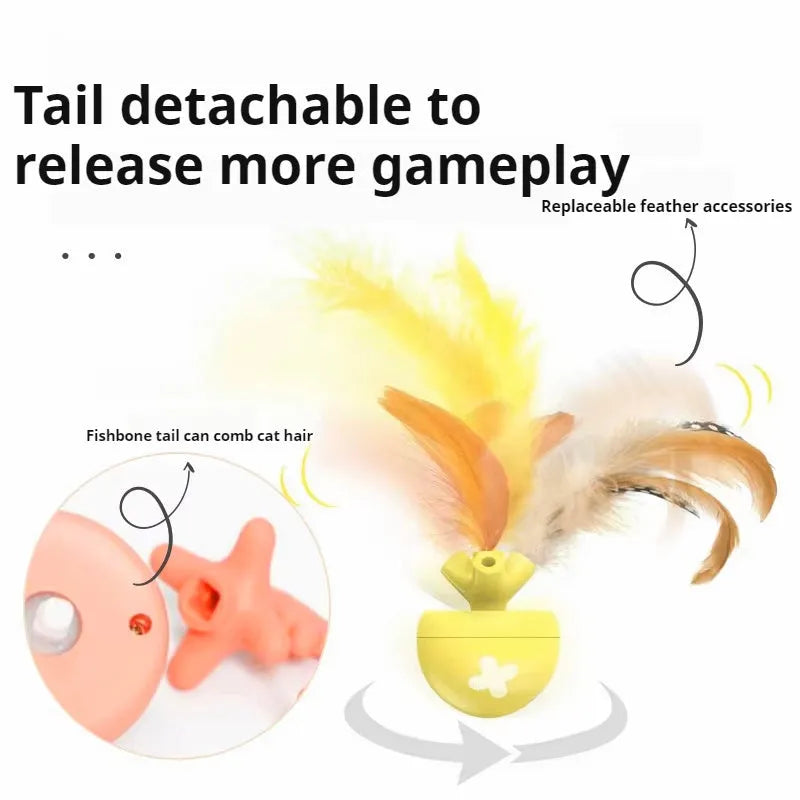 USB electric cat teasing ball with fish bone design rolling on floor with laser pointer activated