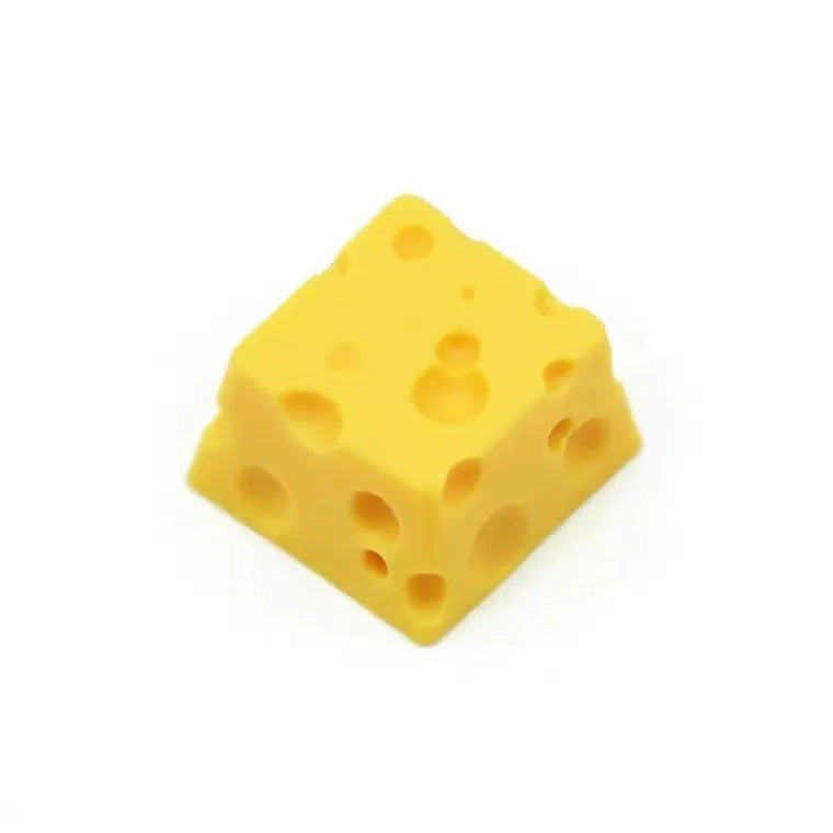 Yellow resin cheese artisan keycap for mechanical keyboards with 3D sculpted design