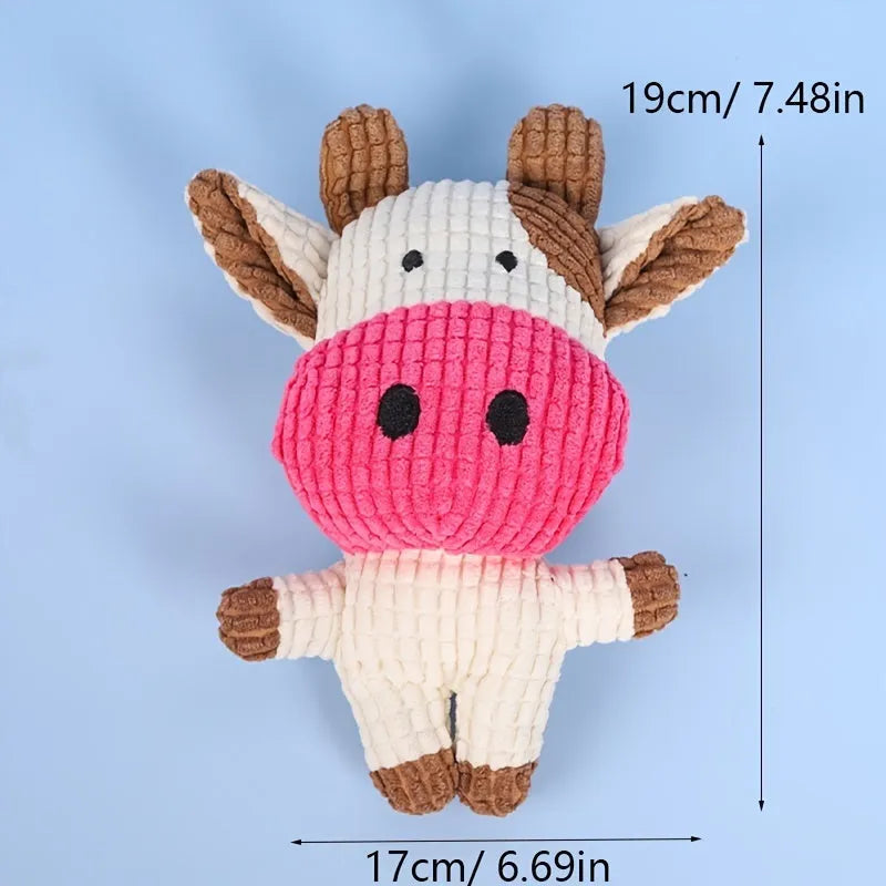 Animal shape plush dog chew toy in multiple colours with bite resistant construction