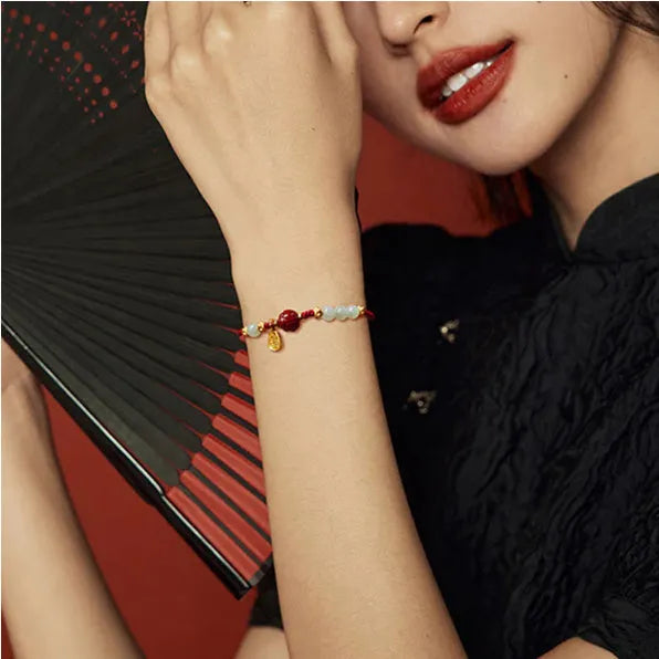 Hetian jade and cinnabar red rope women's bracelet with adjustable 925 silver chain