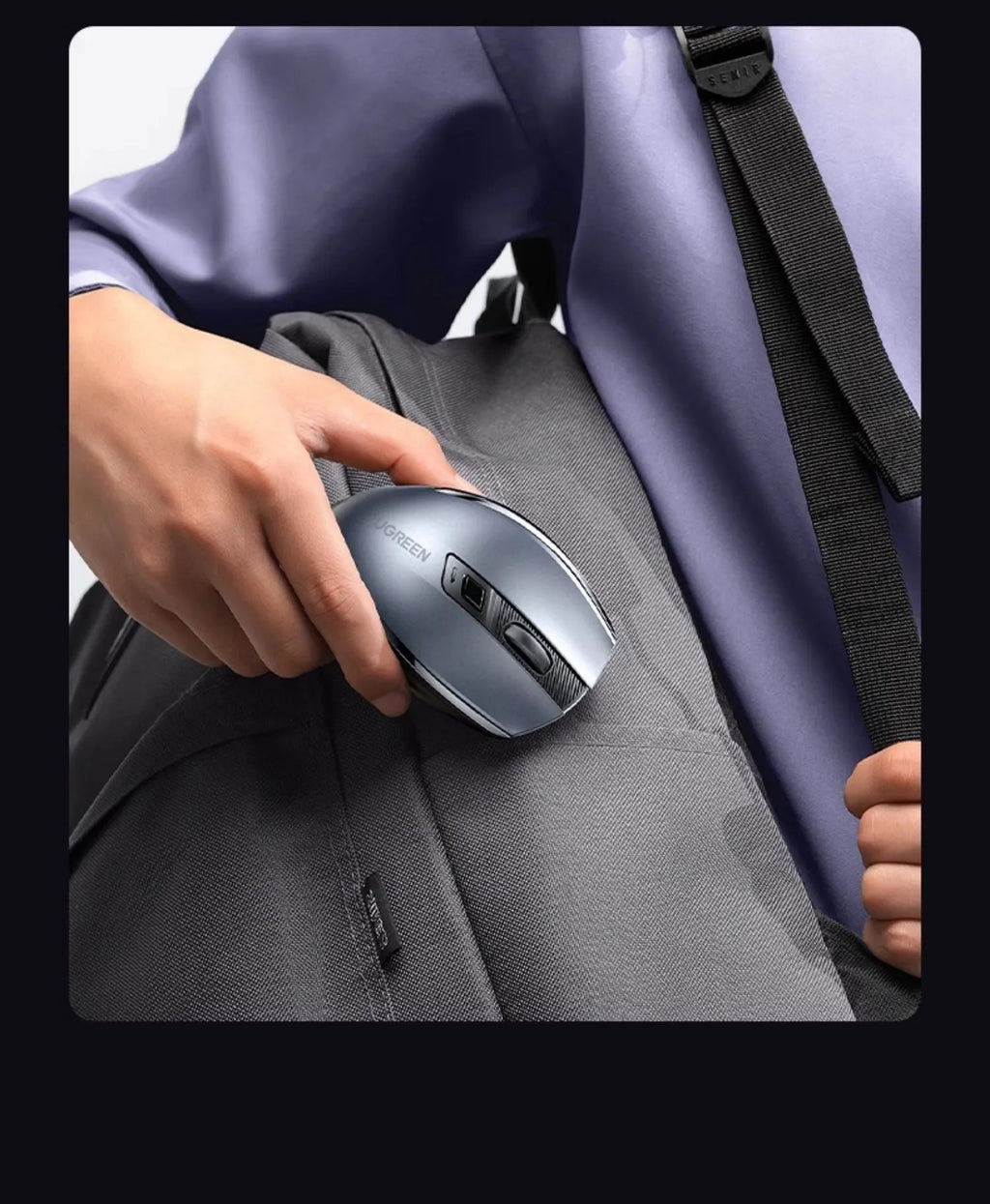 Black wireless Bluetooth dual-mode ergonomic mouse with side silicone finger rest and five-speed DPI for laptop office use