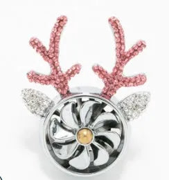 Car aromatherapy ornament with diamond-encrusted antler design made of alloy and rhinestone in white and pink for vehicle interior