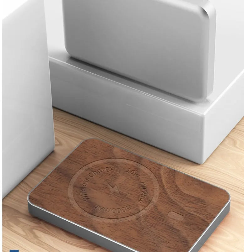 Khaki alloy wireless charging power bank with magnetic surface and 5000mAh capacity