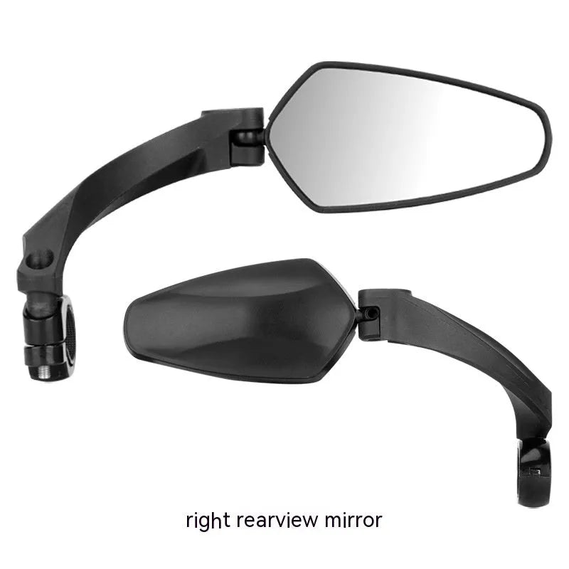 Black acrylic bicycle rearview mirror with rotatable adjustment mechanism mounted on handlebars