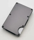 Carbon fibre RFID blocking wallet in aluminium alloy grey holding seven cards