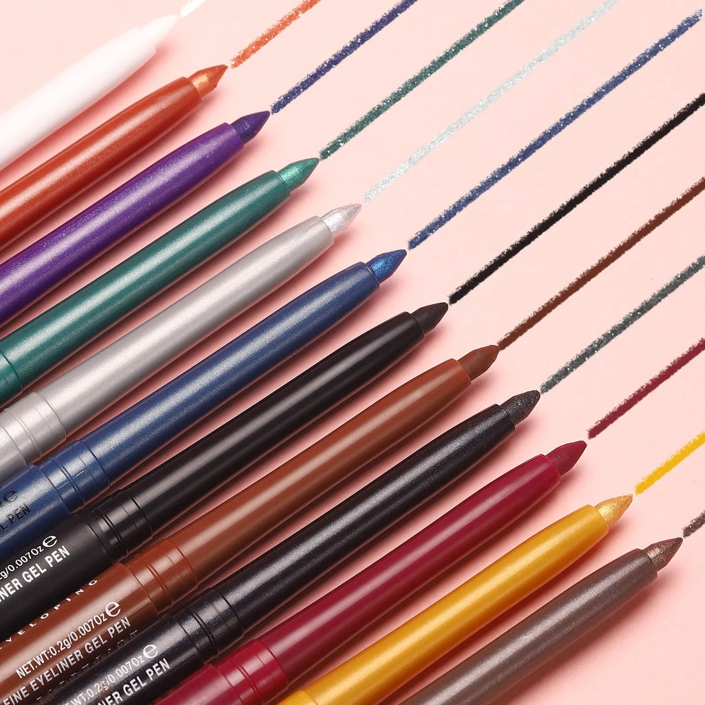 12 colourful gel glitter eyeliner pencils in vibrant shades for waterproof party Halloween cosplay makeup